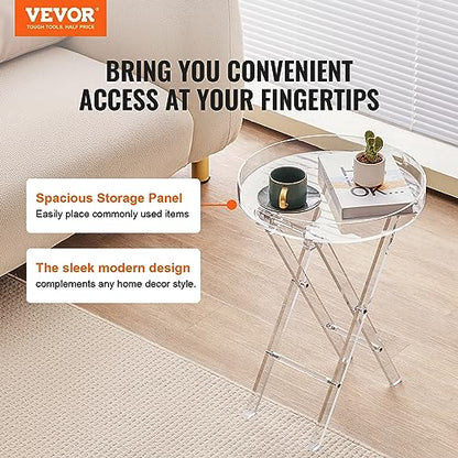 VEVOR Acrylic Folding Tray Table, Acrylic End Table with Folding X Leg, Clear Acrylic Side Table for Coffee, Drink, Food, Snack for Living Room & Bedroom - style: Folding X Leg