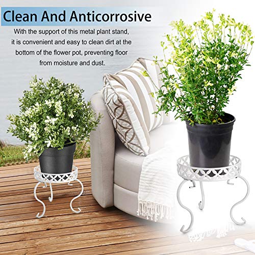 OwnMy Metal Round Plant Stand Rustproof Iron Flower Pot Holder, Indoor Outdoor Plant Stand Heavy Duty for Home, Garden, Patio, Modern Plant Stands Display Potted Rack (White) - color: White