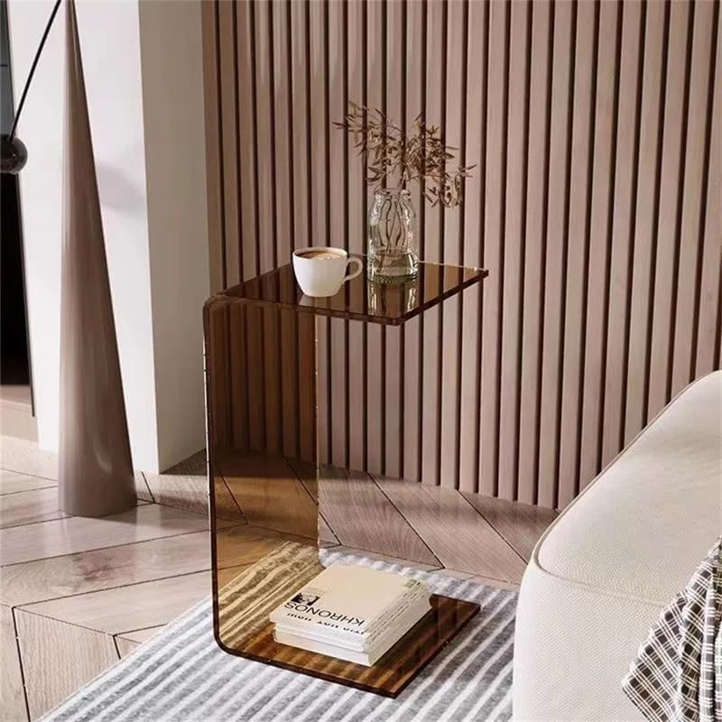 Acrylic End Table,C Shaped End Table, Acrylic Sofa Side Table, Bedside Table for Bedroom Small Simple Modern Coffee Table Suitable for Living Room - color: Brown