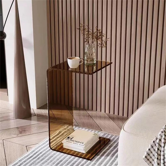 Acrylic End Table,C Shaped End Table, Acrylic Sofa Side Table, Bedside Table for Bedroom Small Simple Modern Coffee Table Suitable for Living Room - color: Brown