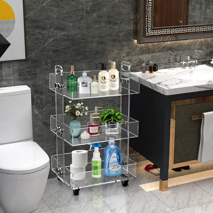 ONELUX 3-Tier Acrylic Utility Rolling Cart, Multifunction Storage Cart On Wheels - size: 16.4 in x 13.4 in x 28 in