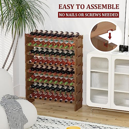 Domax Wine Rack Freestanding Floor - 72 Wine Bottle Holder 8 Tier Stackable Bamboo Wooden Storage Racks for Kitchen, Bar, Pantry and Cellar (Walnut) - color: Walnut