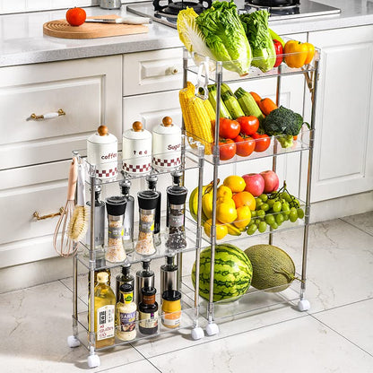 Chris.W Slim Storage Cart 3 Tier with Wheels, Clear Bathroom Cart Organizer, Mobile Shelving Unit Rolling Utility Cart, Slide Out Organizer for Kitchen, Bathroom, Laundry, Narrow Places, Office - 8" W - size: 8"W