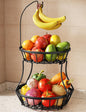 SAYZH 2-Tier Fruit Basket Bowl Stackable Vegetable Storage with Banana Tree Hanger Stand for Kitchen Countertop, Metal Wire Basket for Bread Onions Potatoes (Black)