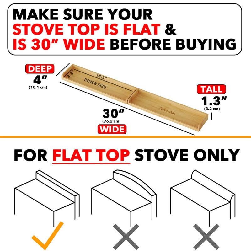 SpaceAid 30" Wide Kitchen Shelf Organizer for Stove, Magnetic Bamboo Spices Shelf for Home Stove Kitchen Storage Organization (Fit for Flat Top Only) - size: 30" Wide, Natural, 1-Tier