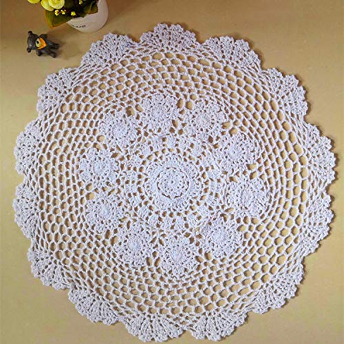 Damanni White Cotton Handmade Crochet Lace Tablecloth Doilies Table Overlay,Round,19 Inch,2PCS - size: White-2pc-19 Inch