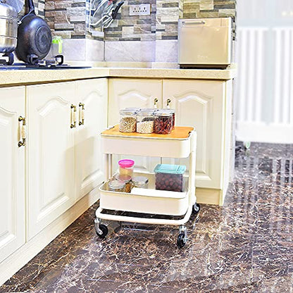 Melody House 2-Tier Metal Utility Rolling Cart Storage Side End Table with Cover Board for Office Home Kitchen Organization, Cream White - color: A- Cream White