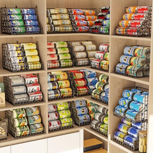 JKsmart 6 Pack Stackable Can Organizer for Pantry with Adjustable Dividers, Soda Can Organizer, Can Storage Dispenser Holds up to 84 Cans, Metal Wire Baskets Can Holder for Kitchen Cabinet Pantry - size: S-(6 pack)