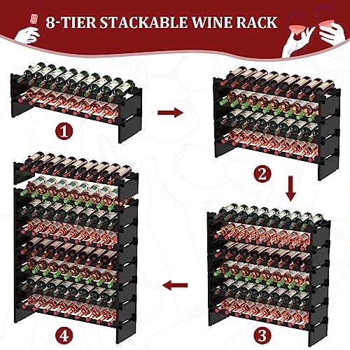Domax Wine Rack Freestanding Floor - 8 Tiers Wine Bottle Holder 72 Bottle Stackable Bamboo Wooden Storage Racks Shelves for Kitchen, Bar, Pantry and Cellar (Black) - color: Black