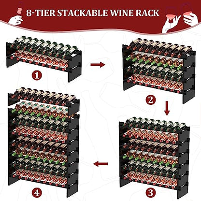 Domax Wine Rack Freestanding Floor - 8 Tiers Wine Bottle Holder 72 Bottle Stackable Bamboo Wooden Storage Racks Shelves for Kitchen, Bar, Pantry and Cellar (Black) - color: Black