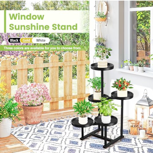 5 Tier Metal Heavy Duty Plant Stand Indoor Outdoor，27In Tall,Black | 7.9In Pot,Save Space,Adjustable Foot Pad,Tiered Corner Plant Holders for Multiple Plants,Patio,Garden,Living Room, Balcony