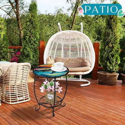 Cinnvoice Outdoor Side Table Round Small Mosaic Patio Accent Indoor End Plant Coffee Tea Table for Yard Patio Porch Garden Living Room, Bedroom(Turtle Style,14 Inch) - size: 14 Inch, style: Turtle Style