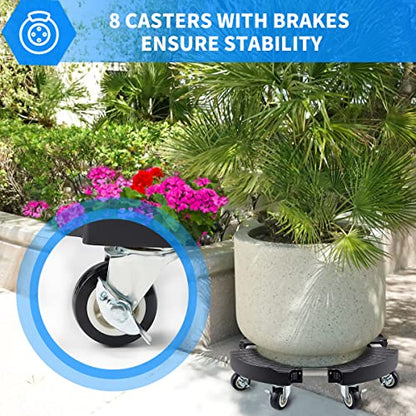 TreeGun Plant Caddy with Wheels Heavy Duty with 8 Lockable Casters, Rolling Plant Stand Adjustable for 8 inch-22 inch Outdoor Indoor Large Plant, Plant Dolly with Wheels Heavy Duty 500lbs Capacity - size: 1 PACK