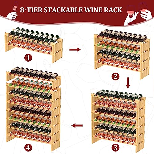 Domax Wine Rack Freestanding Floor - Bamboo Wooden Stackable 8 Tiers 72 Wine Bottle Holder Storage Racks for Kitchen, Bar, Pantry and Cellar (Yellow) - color: Yellow