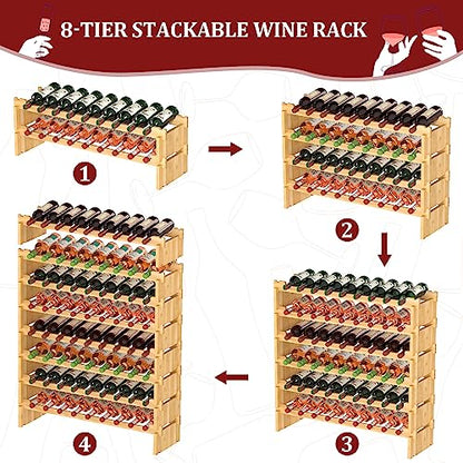 Domax Wine Rack Freestanding Floor - Bamboo Wooden Stackable 8 Tiers 72 Wine Bottle Holder Storage Racks for Kitchen, Bar, Pantry and Cellar (Yellow) - color: Yellow