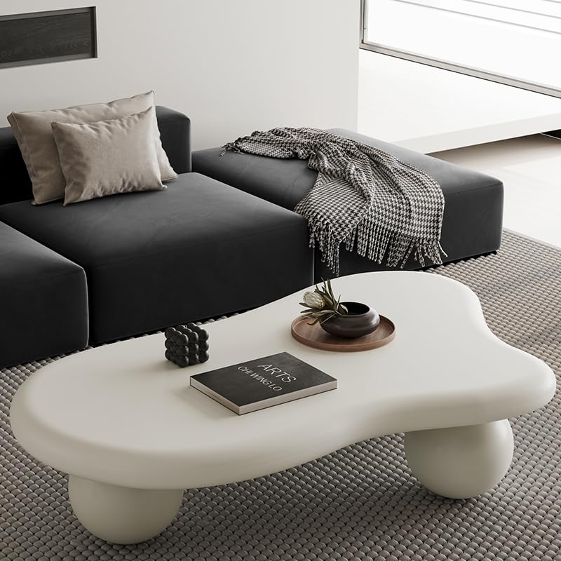 47.2” Cloud Coffee Table with 3 Ball Legs, Modern Irregular Center Table for Living Room, Low Cute Small MDF Tea Table for Bedroom, Space Apartment Cream White - color: Cloud-47" White