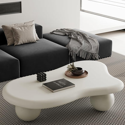 47.2” Cloud Coffee Table with 3 Ball Legs, Modern Irregular Center Table for Living Room, Low Cute Small MDF Tea Table for Bedroom, Space Apartment Cream White - color: Cloud-47" White
