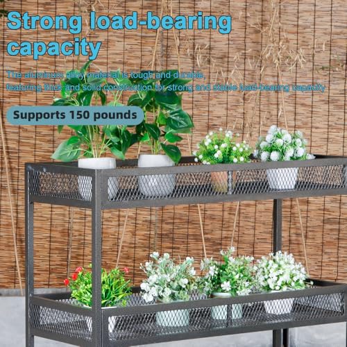 Heavy-Duty Plant Stand Outdoor Aluminum with Wheels | Waterproof Rust-Resistant Metal Plant Rack, High Capacity Moving Garden Cart for Patio Garden Balcony