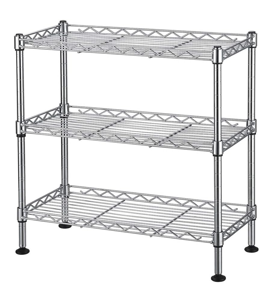 FOXHOLE 3-Tier Steel Metal Storage Rack Wire Shelving for Bathrooms, Closets, Kitchen, Pantry, Adjustable Shelves, Silver Finish, 17.72" L x 7.87" W x 17.72" H - size: 17.72"W x 7.87"D x 17.72"H