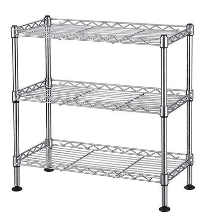 FOXHOLE 3-Tier Steel Metal Storage Rack Wire Shelving for Bathrooms, Closets, Kitchen, Pantry, Adjustable Shelves, Silver Finish, 17.72" L x 7.87" W x 17.72" H - size: 17.72"W x 7.87"D x 17.72"H