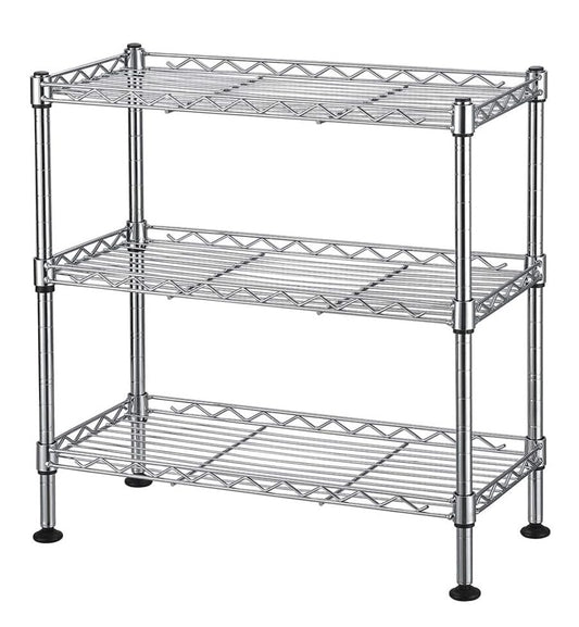 FOXHOLE 3-Tier Steel Metal Storage Rack Wire Shelving for Bathrooms, Closets, Kitchen, Pantry, Adjustable Shelves, Silver Finish, 17.72" L x 7.87" W x 17.72" H - size: 17.72"W x 7.87"D x 17.72"H