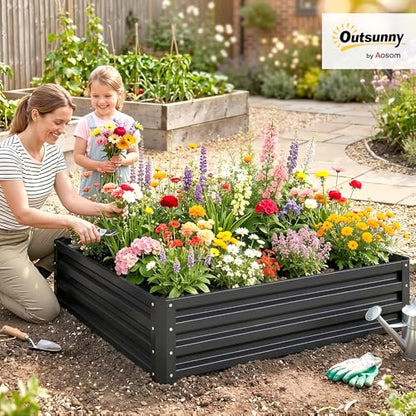 Outsunny Galvanized Raised Garden Bed, 4' x 4' x 1' Metal Planter Box, for Growing Vegetables, Flowers, Herbs, Succulents, Gray - color: Gray, size: 4' x 4' x 1'