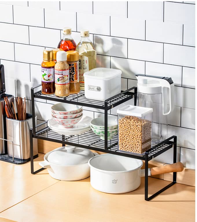 Cabinet Shelf, 20" Kitchen Counter Shelf, Metal Wire Stackable Cupboard Spice Rack, Space Saving Countertop Orgainzer and Storage Rack Shelves for Kitchen Pantry Bathroom - size: Large (20 inch)