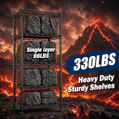 GRANNY SAYS 5-Tier Narrow Storage Shelves for Small Spaces – 15.8" W Metal Shelving Unit, Adjustable Wire Shelf, Freestanding Storage Rack for Bathroom, Laundry, Kitchen Pantry, Garage, Black - size: 15.8"W x 53"H x 11.8"D
