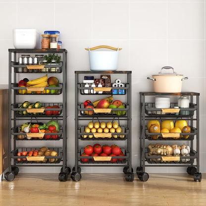 CarolynDesign 5 Tier Metal Wire Basket Cart on Wheels, Stackable Storage Bins for Kitchen, Living Room, Bedroom, Bathroom, Free Stand Vegetable Fruit Racks with Pull Out Drawers