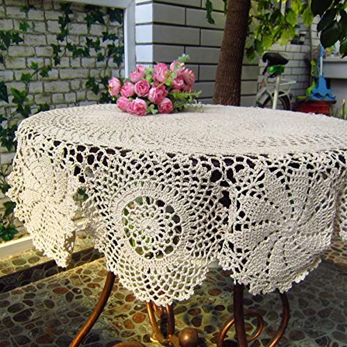 Damanni Cotton Handmade Crochet Lace Tablecloth Doilies Doily,Round,Beige,27 Inch - color: Beige, size: 27" (Round)