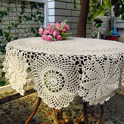 Damanni Cotton Handmade Crochet Lace Tablecloth Doilies Doily,Round,Beige,27 Inch - color: Beige, size: 27" (Round)