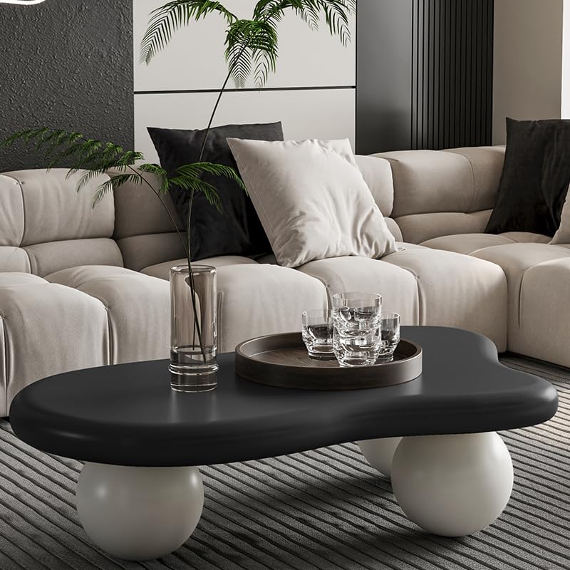 40” Cloud Coffee Table with 3 Ball Legs, Modern Irregular Center Table for Living Room, Low Cute Small MDF Tea Table for Bedroom, Space Apartment-Black White - color: Cloud -40"black White