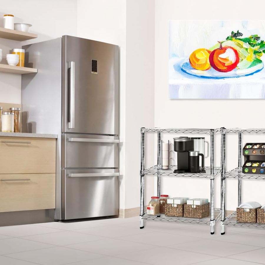 Shelving Inc. 8" d x 24" w Chrome Wire Shelving with 3 Tier Shelves, Weight Capacity 800lbs Per Shelf - size: 8" d x 24" w x 34" h
