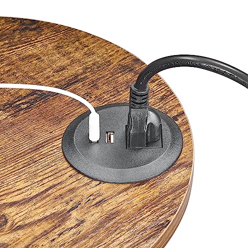 BEWISHOME Round End Table with Charging Station, Side Table Accent Nightstand Bedside Table with 3-Tier Shelves, Small Couch Table for Living Room Bedroom Rustic Brown KTZ51Z - color: Rustic Brown, size: with PowerOutlet