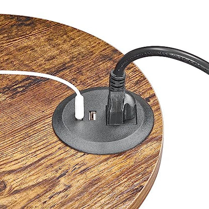 BEWISHOME Round End Table with Charging Station, Side Table Accent Nightstand Bedside Table with 3-Tier Shelves, Small Couch Table for Living Room Bedroom Rustic Brown KTZ51Z - color: Rustic Brown, size: with PowerOutlet