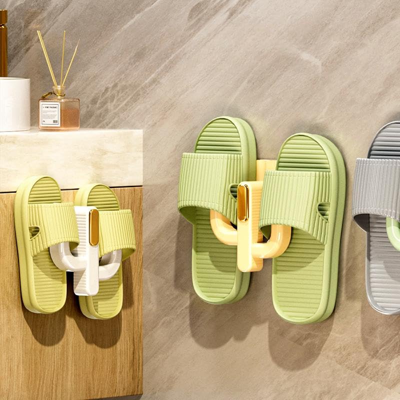 4 Pack Wall Mounted Shoe Rack - Hanging Shoe Organizer with Adhesive Mounts & Hooks - Space Saving Wall Shoe Storage Holder for Slippers, Sandals, RV, Bathroom & Door, White