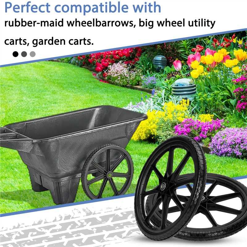 Upgraded 20" Flat Free Wheels for rubbermaid Wheelbarrow Tires | 20" Flat Free Tires with 5/8" and 3/4" Bearings Replacement for rubbermaid Cart Wheels/Big Wheel Utility Carts - color: Black