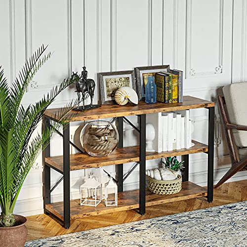 IRONCK Bookshelf Double Wide 47 in 3-Tier, Industrial Bookcases, Wood and Metal Bookshelves, Book Shelves for Home Office Decor Display - size: 47 In