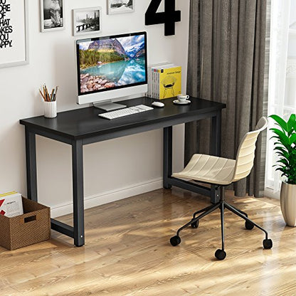 Tribesigns Computer Desk, 55 inch Large Office Desk Computer Table Study Writing Desk for Home Office, Black + Black Leg - color: Black, size: 55*23.6 inch