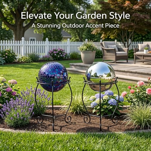 Topadorn Metal Gazing Ball Stand, Garden Globe Holder for 10-12 Inch Gazing Balls, Heavy Duty Weather Resistant Outdoor Display Stand, Black - color: Black