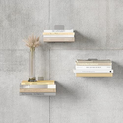 Umbra Conceal, Sturdy Metal Floating Bookshelf for Wall, Silver, Small, Set of 3 - size: Set of 3, Small