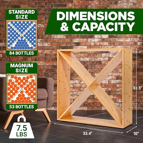 Nutrichef X Self Oversize Stackable Modular Wine Rack, Fits Up to 84 Standard Size Bottles Compatible and Stackable w/All Wine Racks - Bamboo Construction with Anti Moisture Protective Finish - size: X Brown