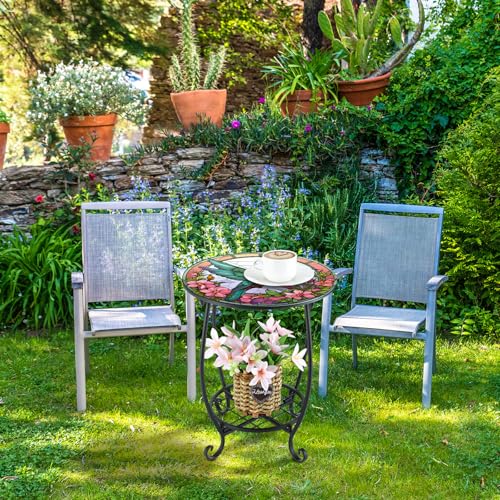 Cinnvoice Outdoor Side Table Round Small Mosaic Patio Accent Indoor End Plant Coffee Tea Table for Yard Patio Porch Garden Living Room, Bedroom(Hummingbird Style,16 Inch) - size: 16 Inch, style: Hummingbird Style
