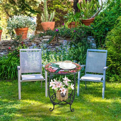 Cinnvoice Outdoor Side Table Round Small Mosaic Patio Accent Indoor End Plant Coffee Tea Table for Yard Patio Porch Garden Living Room, Bedroom(Hummingbird Style,16 Inch) - size: 16 Inch, style: Hummingbird Style