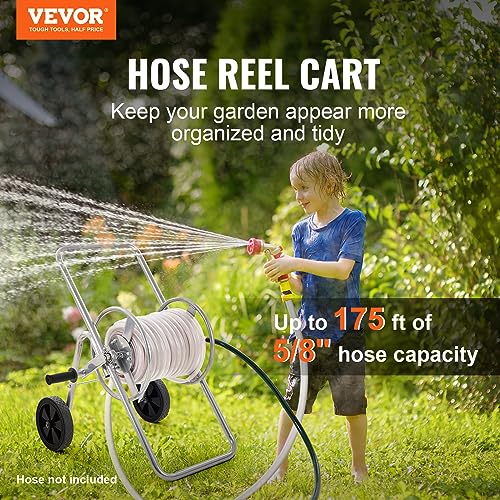 VEVOR Hose Reel Cart, Hold Up to 175 ft of 5/8’’ Hose (Hose Not Included), Garden Water Hose Carts Mobile Tools with Wheels, Heavy Duty Powder-Coated Steel Outdoor Planting for Garden, Yard, Lawn - style: 175 ft