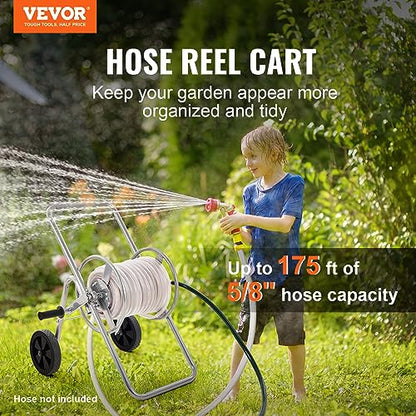 VEVOR Hose Reel Cart, Hold Up to 175 ft of 5/8’’ Hose (Hose Not Included), Garden Water Hose Carts Mobile Tools with Wheels, Heavy Duty Powder-Coated Steel Outdoor Planting for Garden, Yard, Lawn - style: 175 ft
