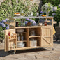 Merax 50" Outdoor Kitchen Grill Cart Island on Wheels with Stainless Steel Top,Farmhouse Style Solid Wood Frame Storage Cabinet for Patio - color: Natural