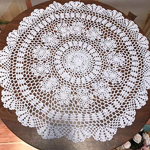 Damanni White Cotton Handmade Crochet Lace Tablecloth Doilies Table Overlay,Round,23 Inch,2PCS - size: White-2pc-23 Inch