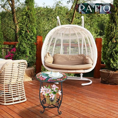 Cinnvoice Outdoor Side Table Round Small Mosaic Patio Accent Indoor End Plant Coffee Tea Table for Yard Patio Porch Garden Living Room, Bedroom(Hummingbird Style,12 Inch) - size: 12 Inch, style: Hummingbird Style
