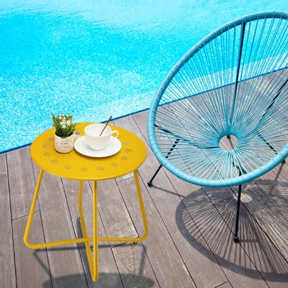 danpinera Outdoor Side Tables with Flower Cut Outs, Weather Resistant Steel Patio Side Table, Small Round Outdoor End Table Metal Side Table for Patio Yard Balcony Garden Yellow - color: Yellow